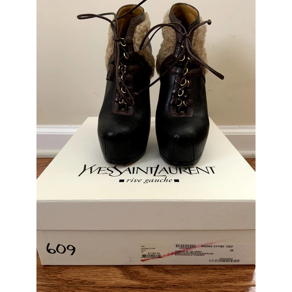 Yves Saint Laurent Shearling Lace-up Booties - Picture 4 of 9